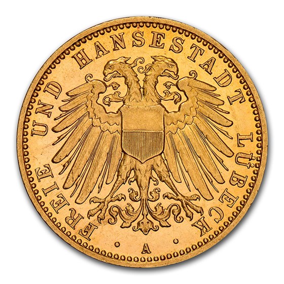 1905 German States Lubeck Gold 10 Mark PF-65 NGC (UCAM) 1905 German States Lubeck Gold 10 Mark PF-65 NGC (UCAM)